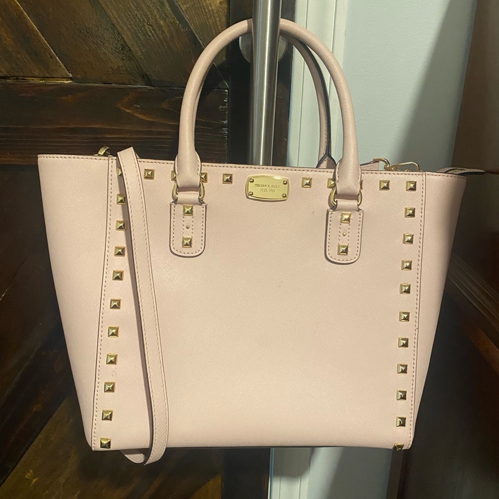 Michael Kors Blush Pink Satchel with Gold Studs